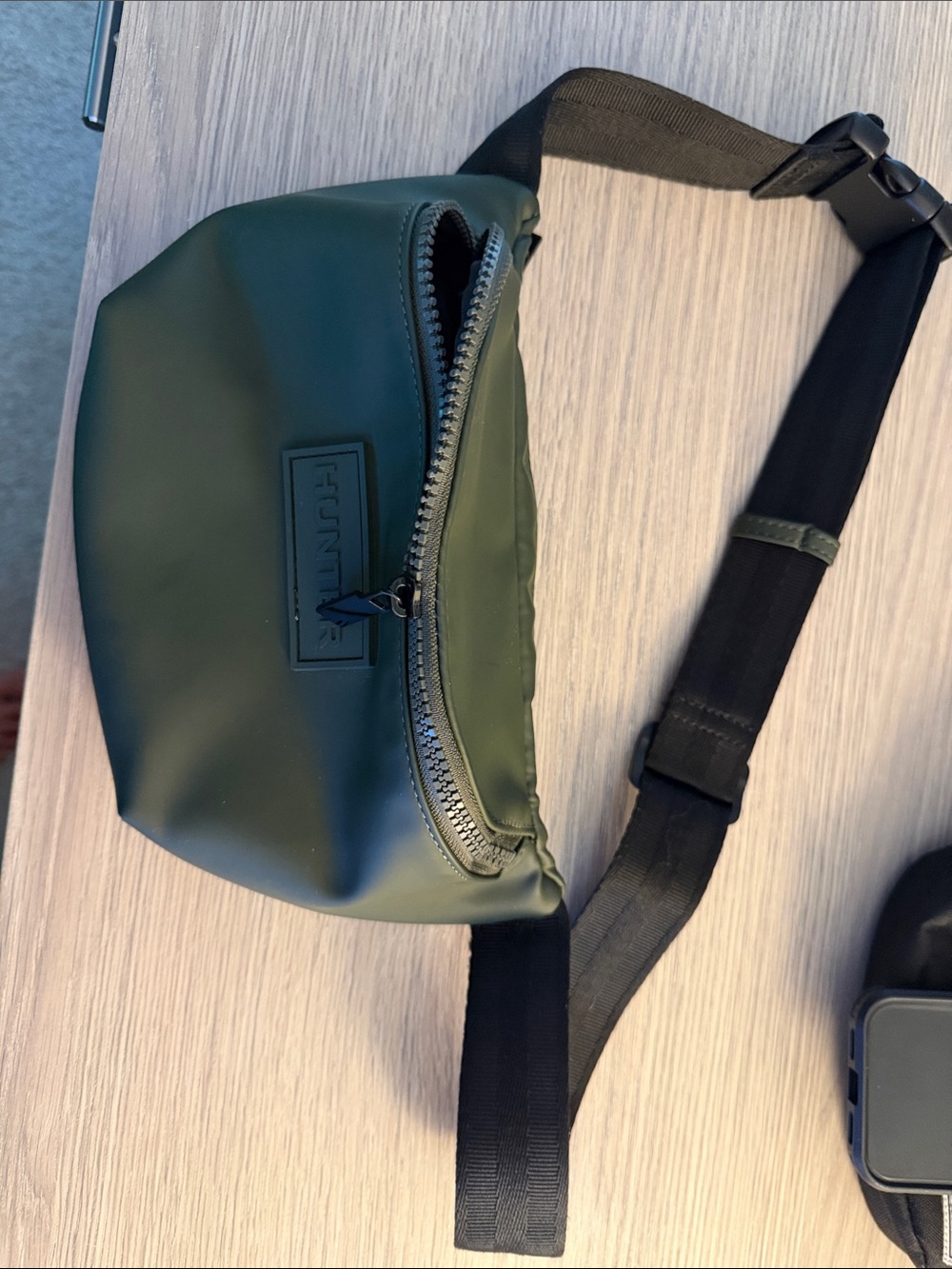 Hunter Olive Green Crossbody Belt Bag with Black Strap